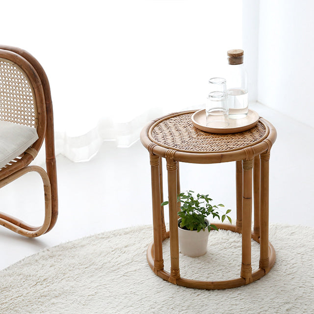 LOTTAN ラウンドラタンサイドテーブル|D40