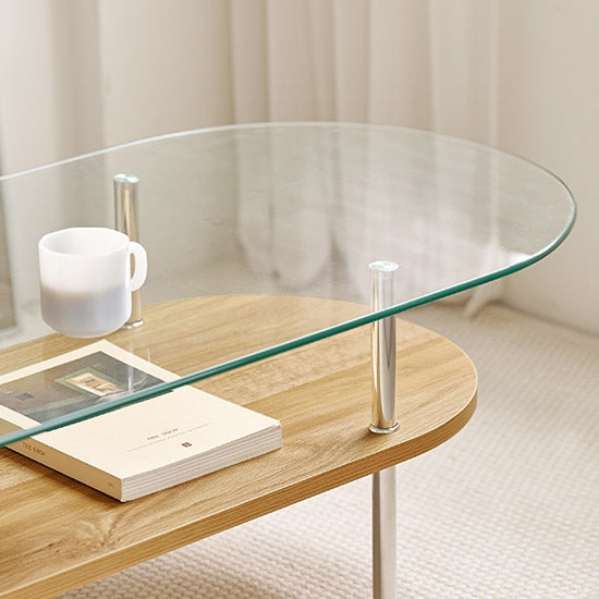 レイヤードガラスリビングテーブル