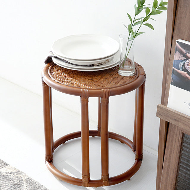 LOTTAN ラウンドラタンサイドテーブル|D40