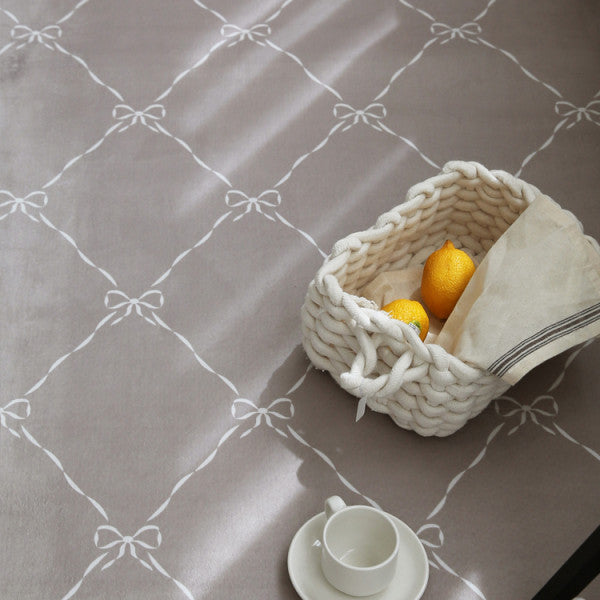 リボンチェック柄ラグ|洗えるラグ