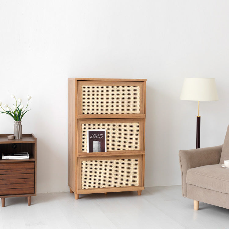 BENTAN 雑誌収納付きラタンチェスト|3扉