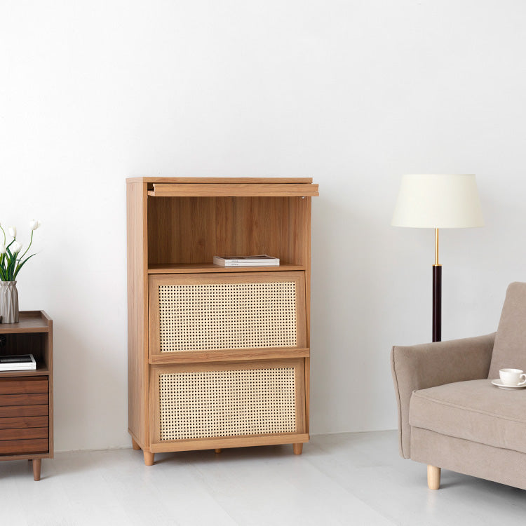 BENTAN 雑誌収納付きラタンチェスト|3扉