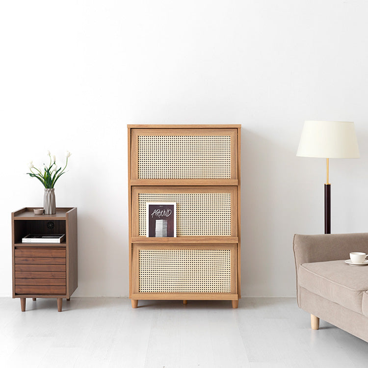 BENTAN 雑誌収納付きラタンチェスト|3扉