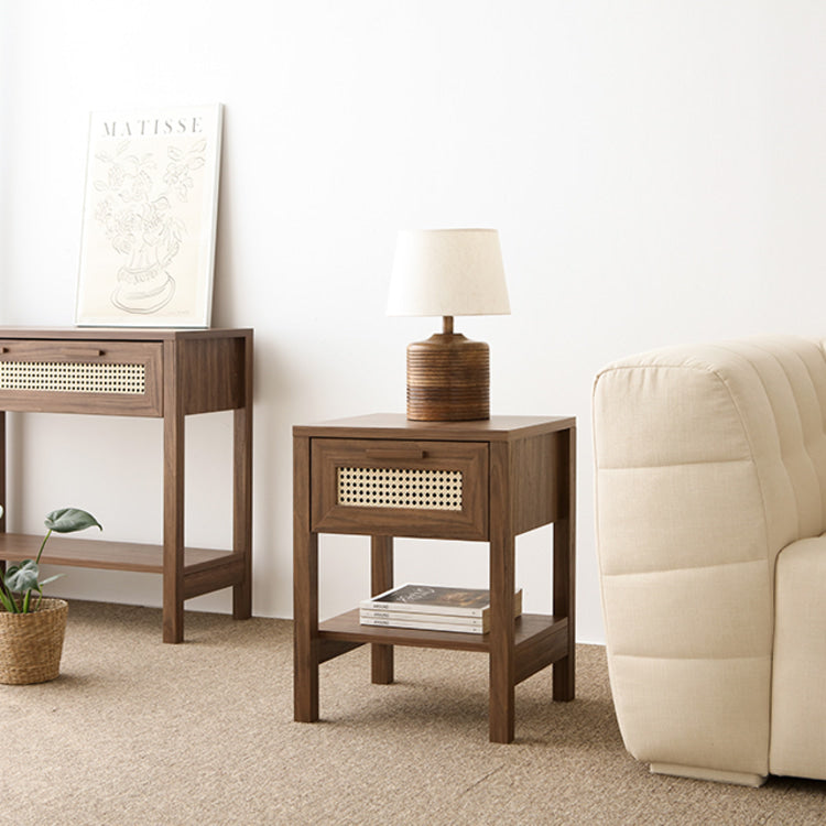 BENTAN 引き出し付きラタンサイドテーブル|W45