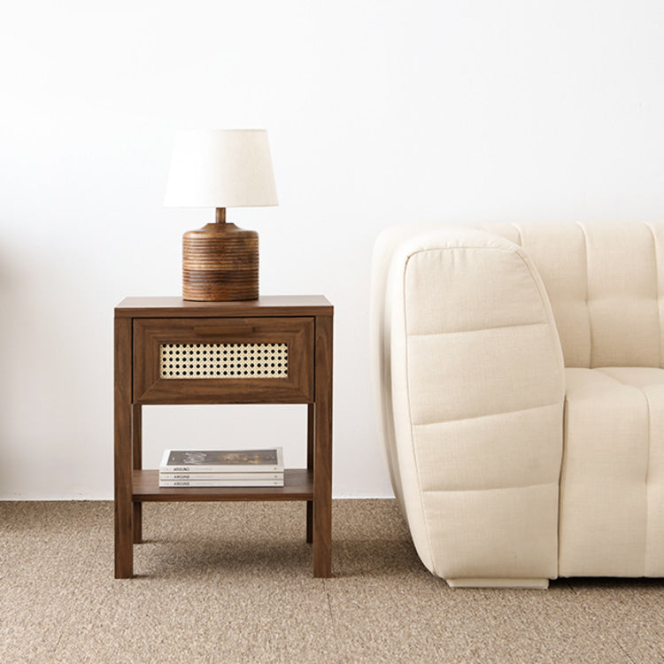 BENTAN 引き出し付きラタンサイドテーブル|W45