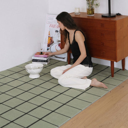 オリーブスティフチェックラグ｜洗えるラグ