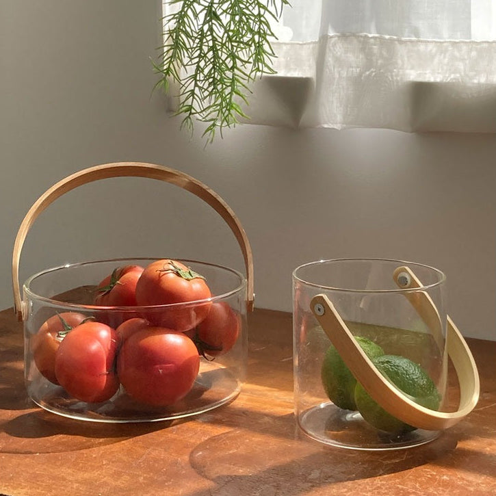 ガラス × ウッドハンドル バスケット（2種）
