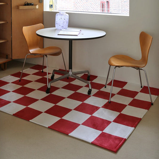 ビッグチェッカーボードレッドラグ｜洗えるラグ