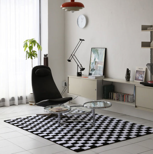 イーテンタフティングチェッカーボードラグ｜洗えるラグ