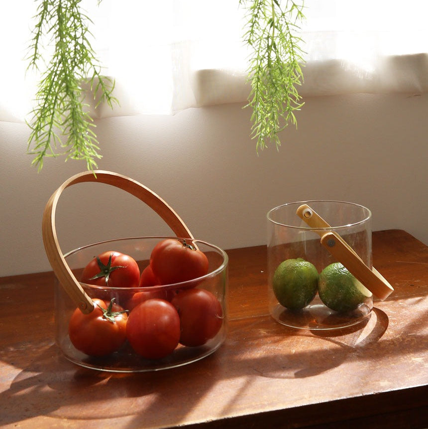 ガラス × ウッドハンドル バスケット（2種）